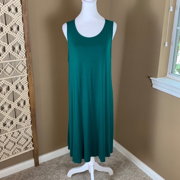 Old Navy Sleeveless Swing Dress Size XL - Flowy Emerald Green Midi Tank - Picture 1 of 8
